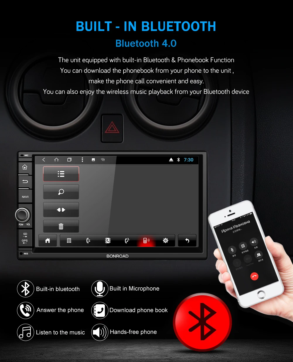 Discount Bonroad 707A8D5 7"1024*600 Android 8.1.0 Ram2G Rom32GB Octa Car Stereo Universal For Nissan GPS Radio Audio Player(No DVD) 9
