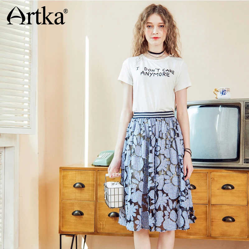 Artka 218 Summer New Women Vintage Patch Hollow Embroidery A-line Big Swing Two-pieces Skirt QA10089C