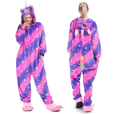 Adult Unicorn Animal Pajama Sets Women Pyjamas Flannel Sleepwear Winter Pijamas Unicornio Night Suit One Piece