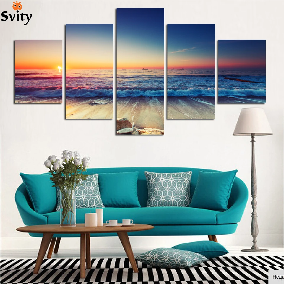 Framed ready to hang 5 Panel Modern Seacape Prints Landscape Canvas