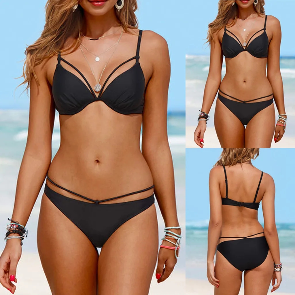 

Suspended low-waist Swimsuit Bikini Women Bandeau Bandage Bikini Set Push-Up Brazilian Swimwear Beachwear Swimsuit A30321