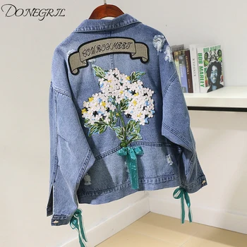 

Embroidered denim jacket female 2020 spring and autumn new Korean version of wild wild hole loose jacket