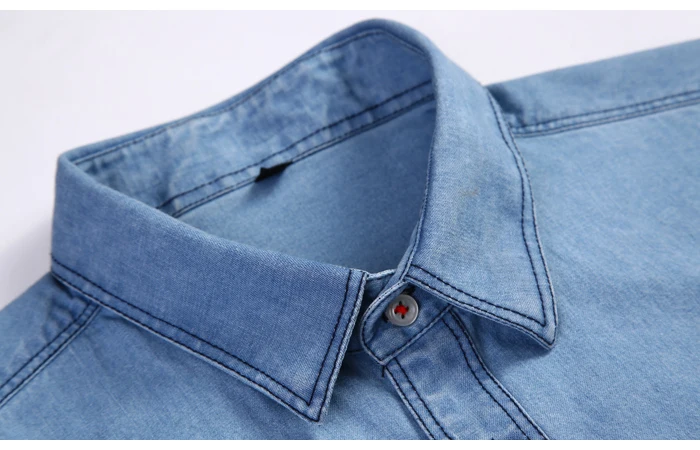 Мужская Повседневная джинсовая рубашка с длинным рукавом, на двух пуговицах, с передними нагрудными карманами и карманом-карандашом, прочная одежда, тонкие повседневные хлопковые рубашки