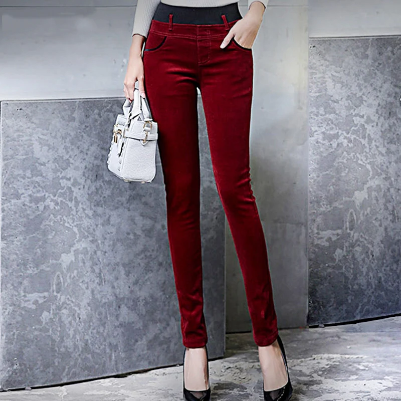 

Spring autumn Women's new cotton corduroy feet pants women high waist stretch pencils leisure trousers Leggings