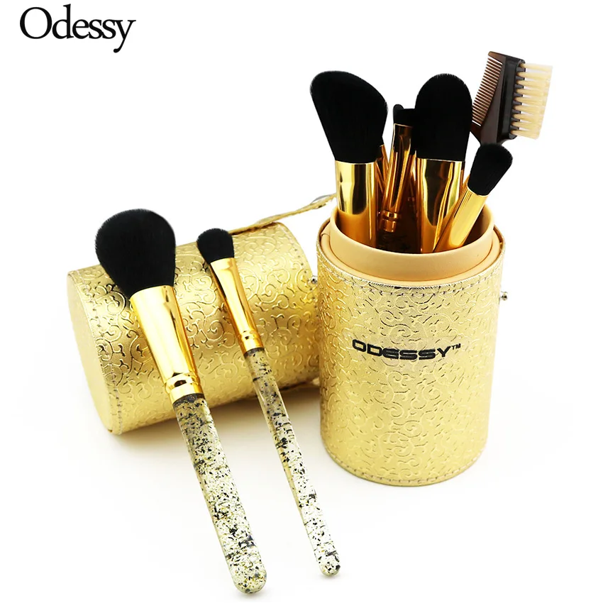 

Gold Glitter Crystal Makeup Brush Set 12PCS Diamond Pro Highlighter Eye Comb Make Up Bushes Tools Kit with Portable Holder