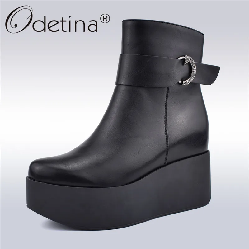 

Odetina Autumn Winter Fashion Platform Flat Shoes Comfortable Women Boots Side Zip Metal Buckle Street Style Women Ankle Boots