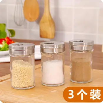 

Japan Style Brief Glass Stainless Steel Salt Shaker Salt Cellar 3 Pieces/Lot Rotary Salt And Pepper Set Spice Bottle