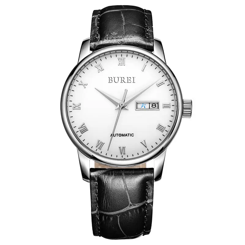 

BUREI Men's Automatic Mechanical Watch Calendar Waterproof Wristwatch With Stainless Steel/Leather Watchband