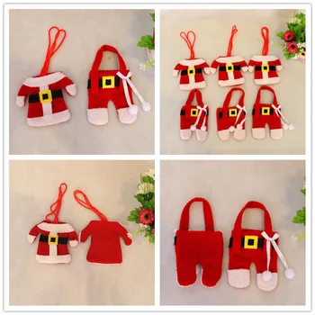 

8 pcs=4 set Christmas Santa Jacket Pants Knife Fork spoon Cover Bag Tabel Gift Decoration
