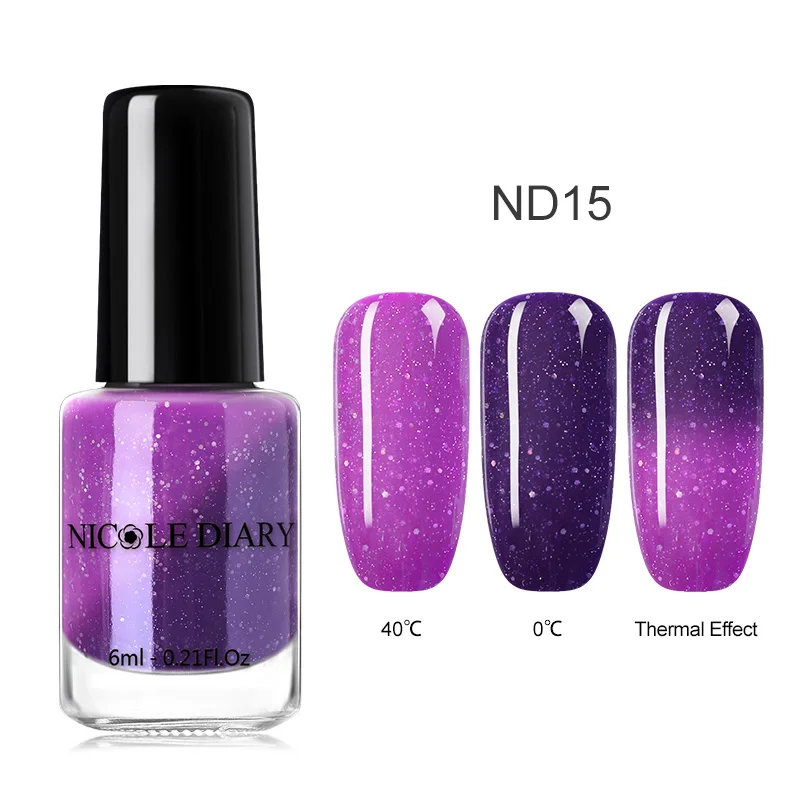 NICOLE DIARY 6ml Peel Off Thermal Nail Polish Glitter Chameleon Color Changing Water-based Manicure Nail Art Varnish - Цвет: S4-ND15