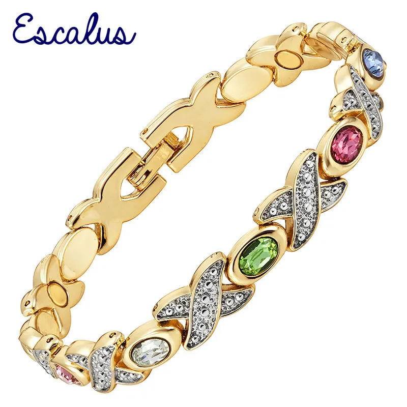 Женский магнитный браслет Escalus 2 тона серебристый золотой 5 цветов|magnetic bracelet|stone