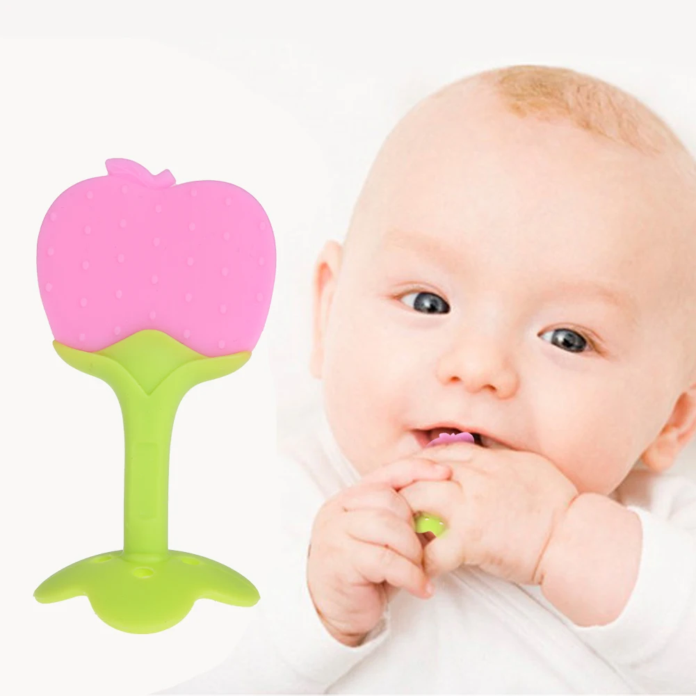 Cute Fruit Apple Peach Shape Baby Teether Silicone Toothbrush Teething