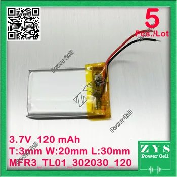 

Safety Packing (Level 4) 5 pcs. 302030 120mah 3.7V mp3/4 bluetooth GPS locator batteries lithium polymer battery toys 3x20x30mm