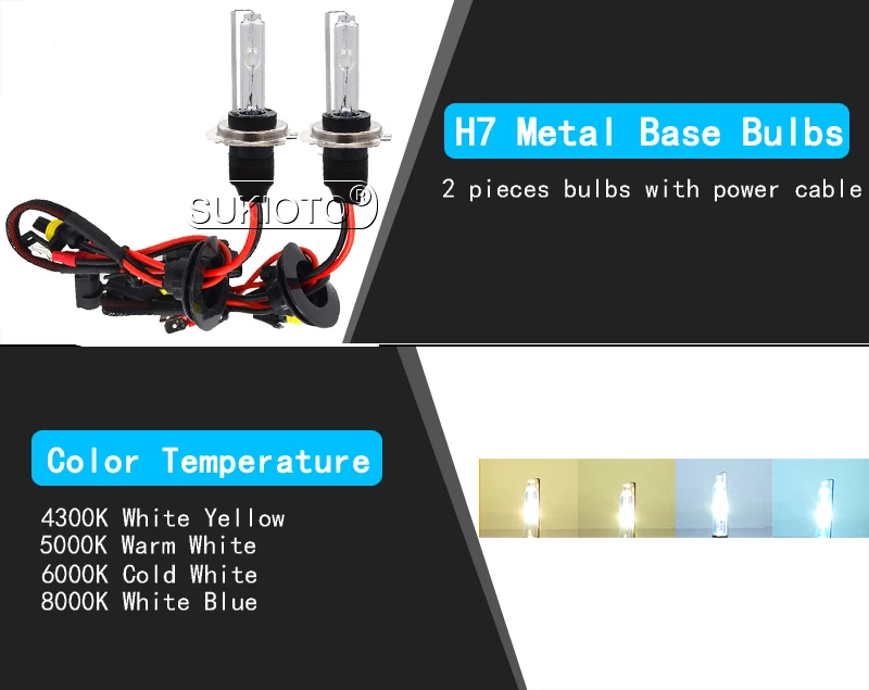 SUKIOTO Car Headlights Kit 55W H7 Xenon lights 4300K 5000K 6000K 8000K Metal H7 H7T AC Canbus Round Ballast igniter Headlamp Kit (6)