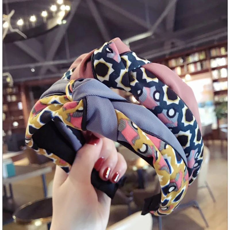 

Fashion Striped print floral Wide Cross Hairbands Simple Fabric Cross Knot Hair Accessories For Women Girls Adjustable Headwear