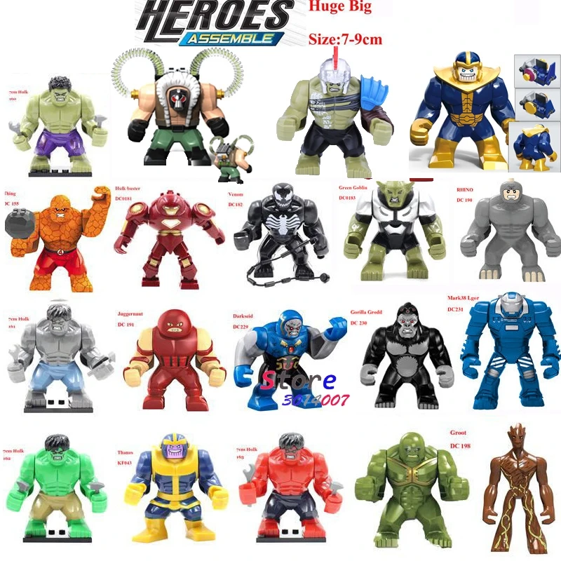 

Single Sale Large Big Size Super Heroes Thanos Bane Hulk Venom Ironman Ninja Dogshank Building Blocks Toys for children