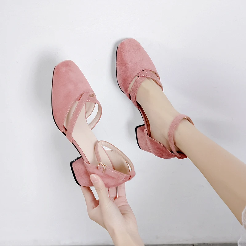 

2019 Women Pumps Fashion Women Shoes Party Wedding Super Square High Heel Square Toe Red Wine Ladies Pumps Size 33-43