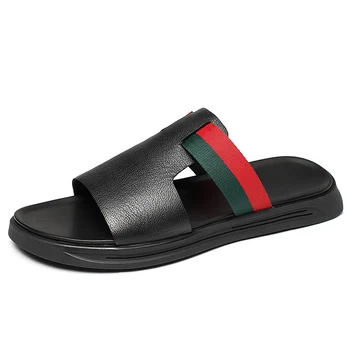 

Brands New Men Fashion Beach Casual Sandal Luxury Slippers Men Shoes Concise Popular Flat Men Cowhide leather Slippers Sandals