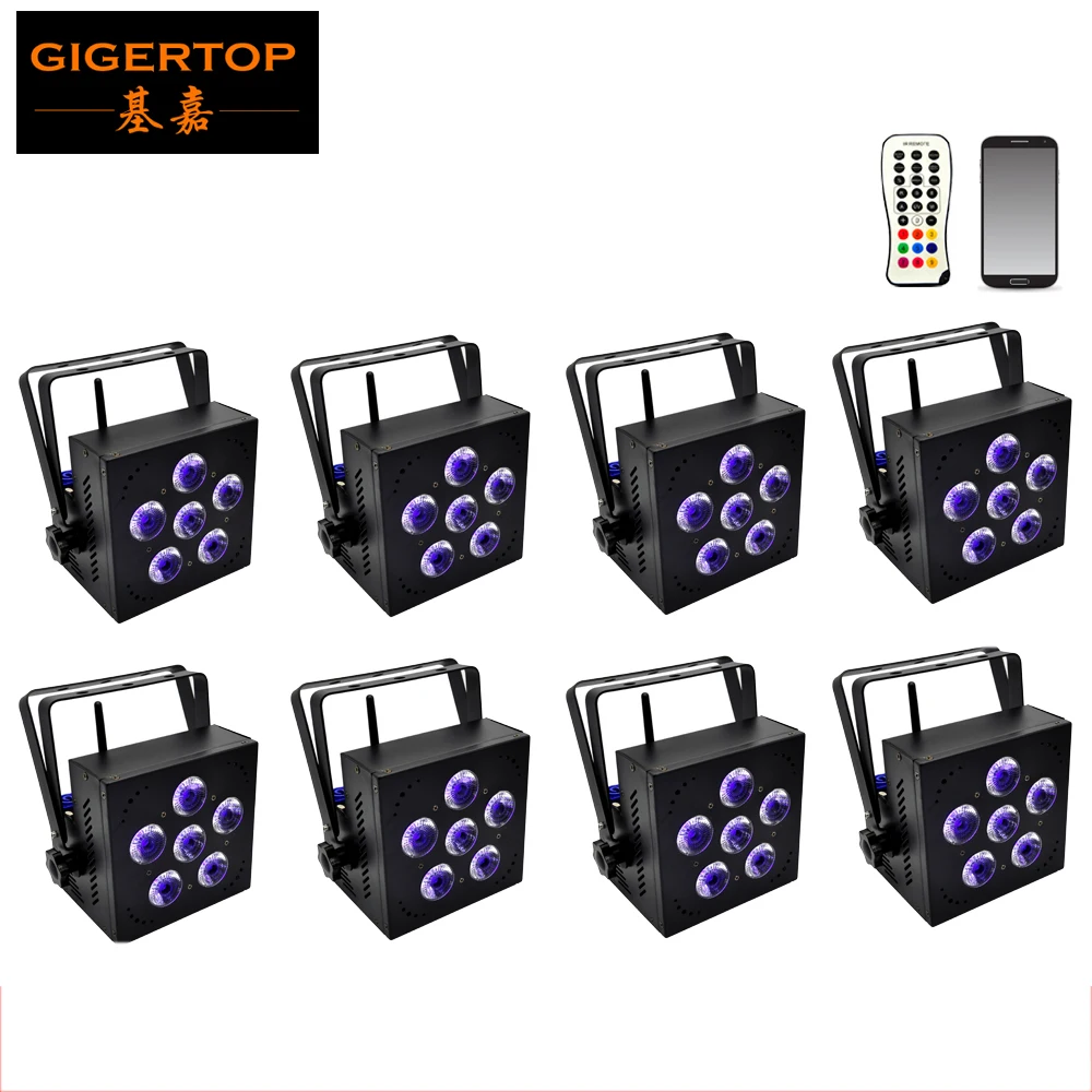 Freeshipping 8 Unit 6x18W RGBAW UV Wireless DMX Battery Powered Led Wedding Light / LED Wireless DMX512 Par Lighting Slim Case