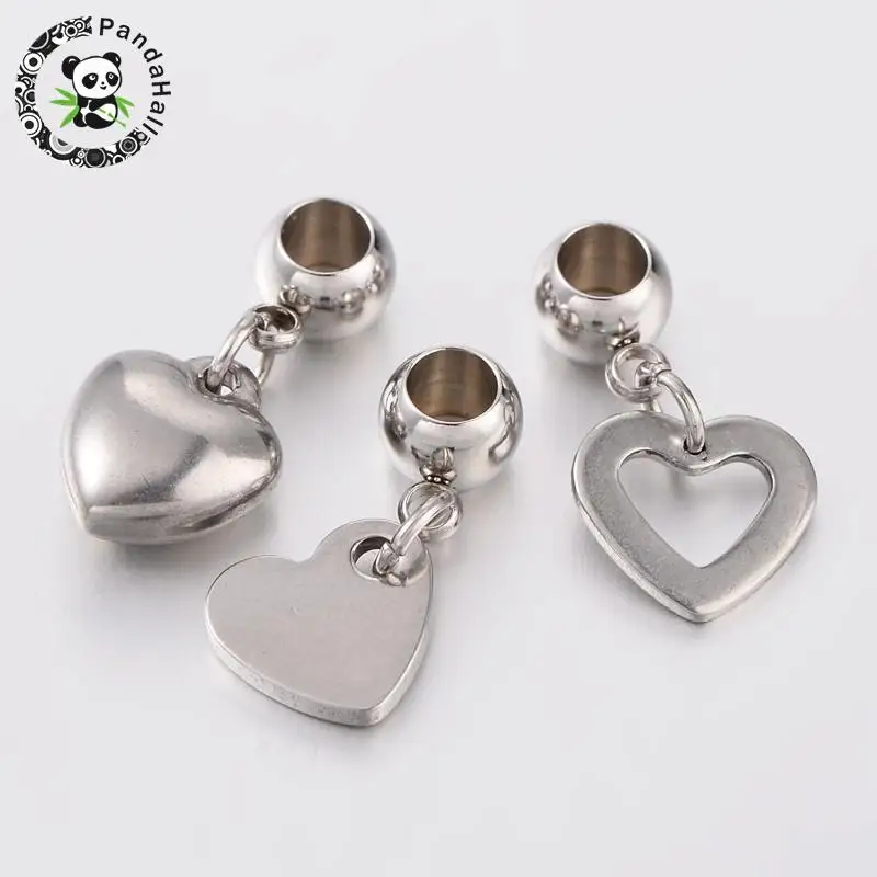

30pcs Mixed Shape Large Hole 304 Stainless Steel European Dangle Charms Beads for Jewelry Making DIY Women Bracelet Components