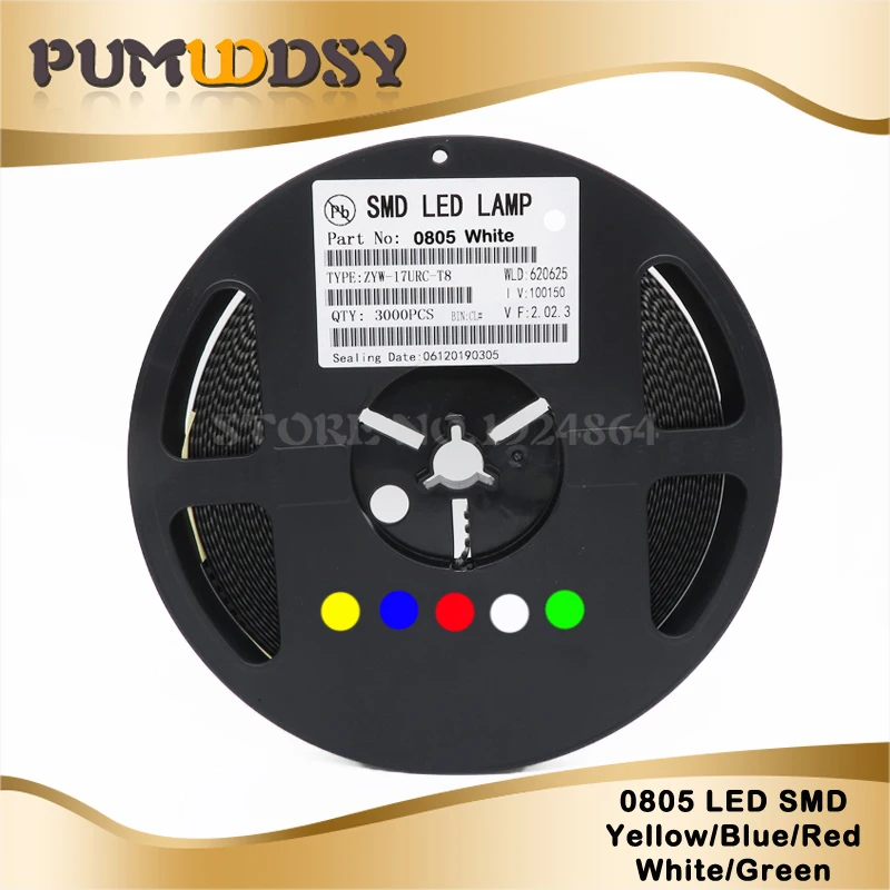 

100pcs 0805 SMD LED diodes light Yellow Red Green Blue White new and original