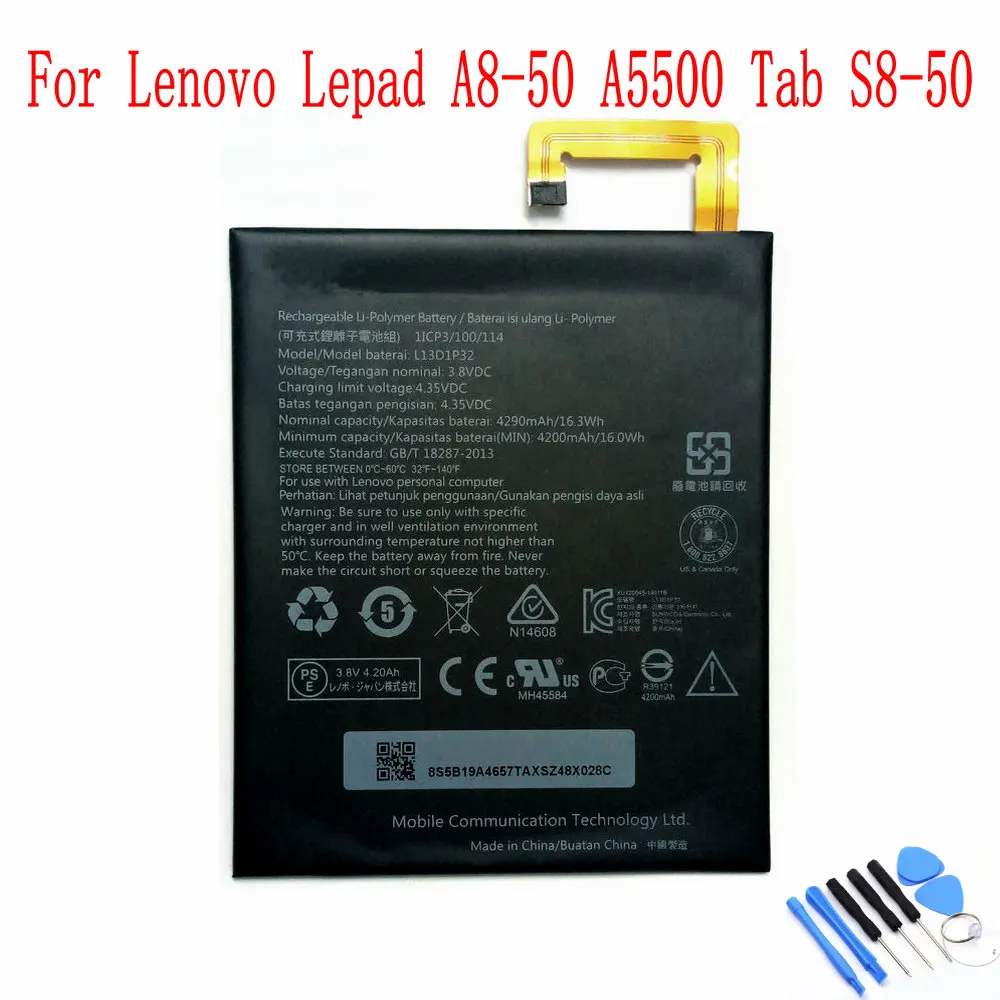 100% Новый оригинальный 4290mAh L13D1P32 батарея для Lenovo Lepad A8-50 A5500 Tab S8-50 TB3-850F 8 дюймов