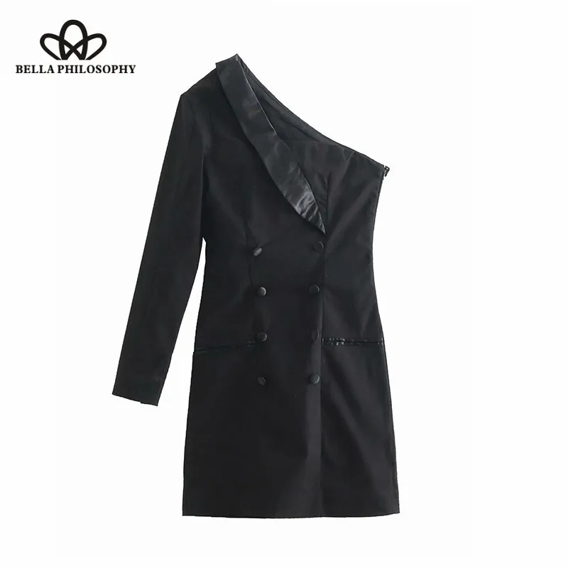 Wonder 2018 new autumn Vintage Sexy One Shoulder Buttons Mini Dress Long Sleeve Side Zipper Ladies Dresses Casual Vestidos Mujer