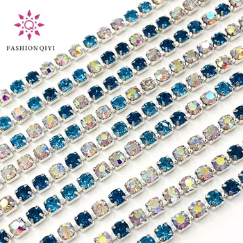 

New arrive 5 yards/bag Peacock blue/Lake blue/White AB 2mm-3mm silver base rhinestones cup chain diy bags/clothing accessories