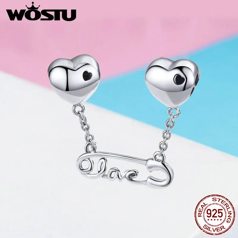 

WOSTU Fashion Style LOVE Clip Heart Dangle Charms 925 Sterling Silver Bead Fit Women Bracelet Original Design Jewelry FIC1143