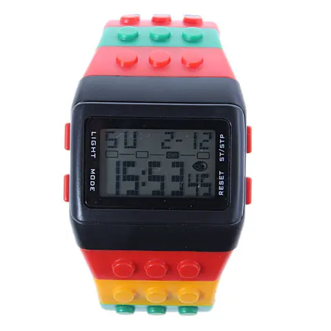 2016 Chic SHHORS W 8203 Rectangle Dial Green Light LED Watch with Multi Function Display Colorful