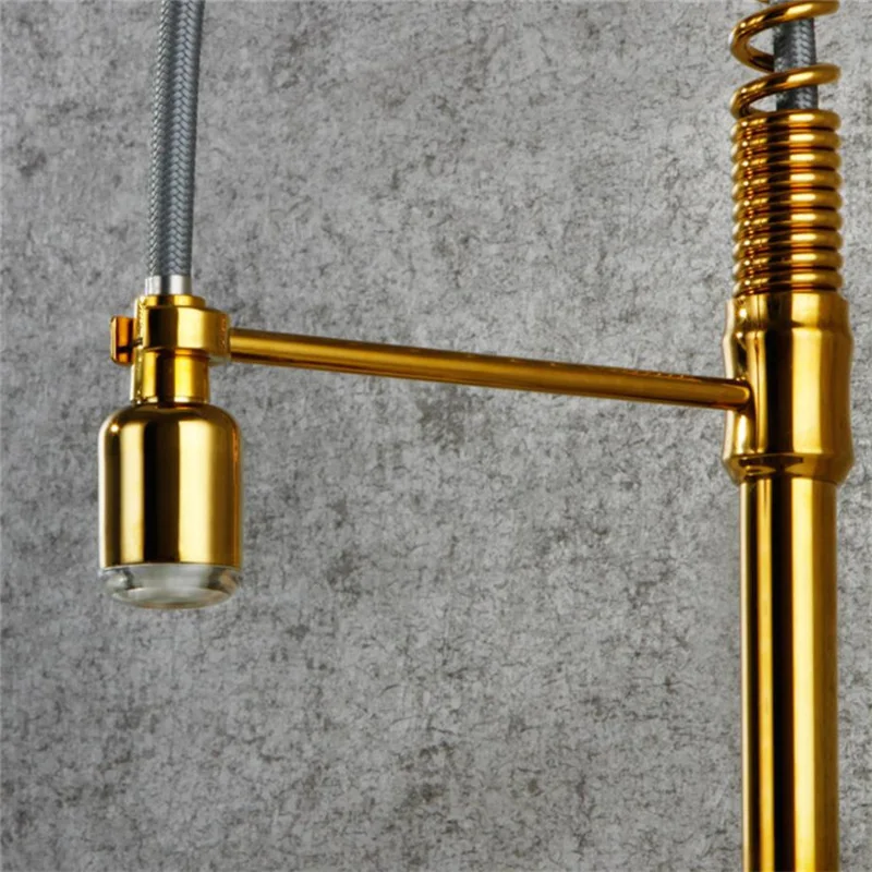 Kitchen Sink Faucet Brass Pull Out/Down Golden Sink Mixer Tap With LED Light Single Handle Hot & Cold Rotate Kitchen Crane Mixer Kitchen Sink Faucet Brass Pull Out/Down Golden Sink Mixer Tap With LED Light Single Handle Hot & Cold Rotate Kitchen Crane Mixer