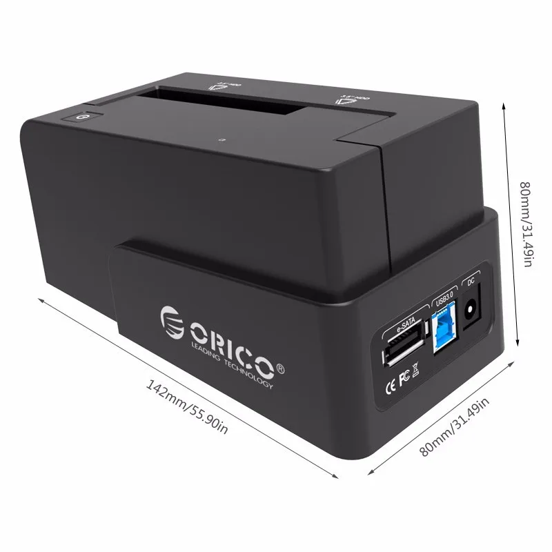 ORICO 6618SUS3 2,5& 3,5 дюймов SATA2.0 USB3.0& eSATA внешний жесткий диск Док-станция с адаптером питания 12 V-черный