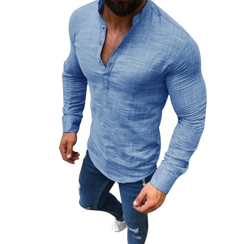 Adputent мужская повседневная Однотонная рубашка с длинным рукавом и стоячим воротником на пуговицах, тонкая уличная одежда, топы для мужчин, мужская рубашка, мода