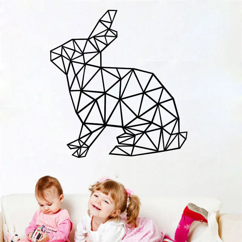 

E WALL 3172 Rabbit Geometric Nordic Style Wall Stickers For Home Decor Eco-friendly School And Childrens Room Background Murals