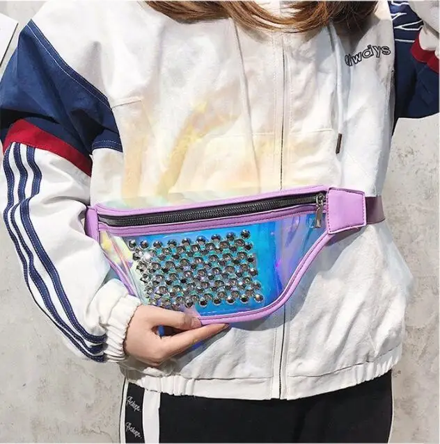 

2019 New Waist Bag Ladies Diamond Waist Packs Belt Bag Girls Luxury PU Chest Bags Rivet For Women Fanny Pack Zipper Belly Bags