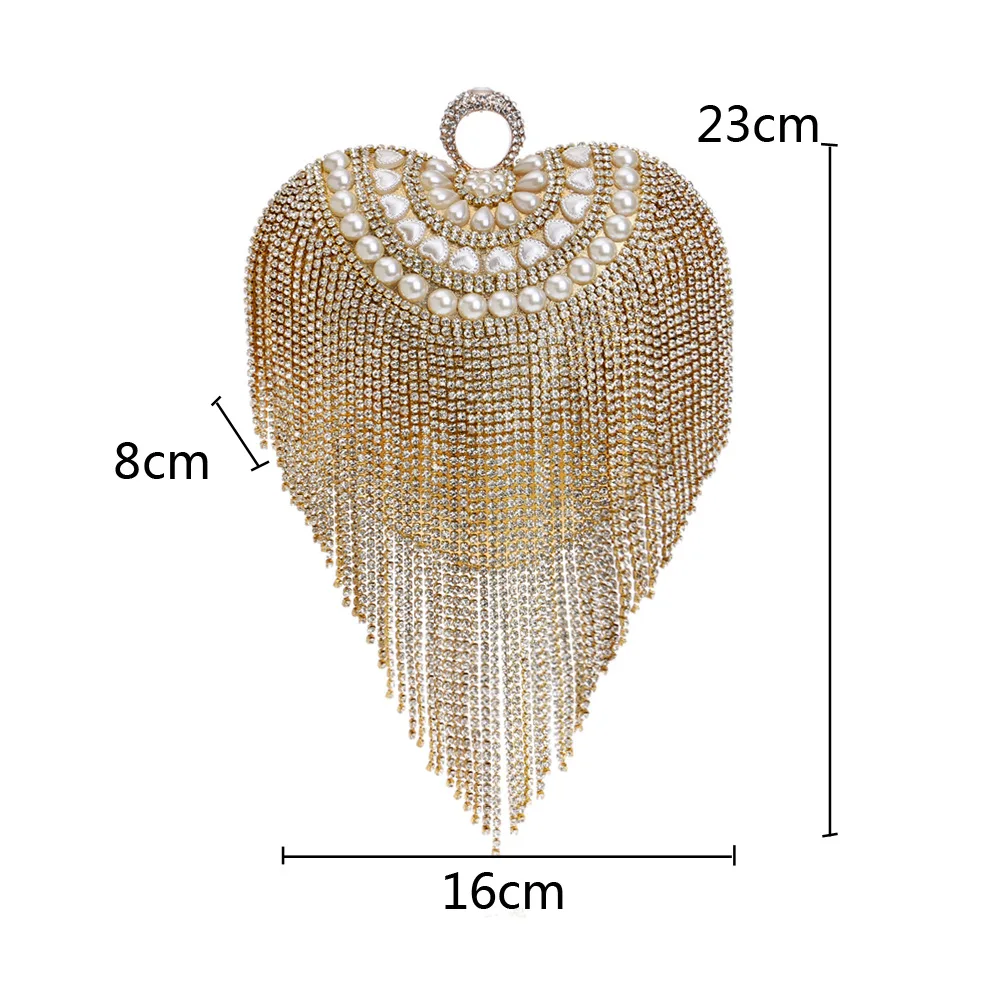 Кристалл в форме сердца клатч с кисточками сумка бриллиантовый Золотой/серебристый/черный красочный вечерние сумки ручной работы кошелек