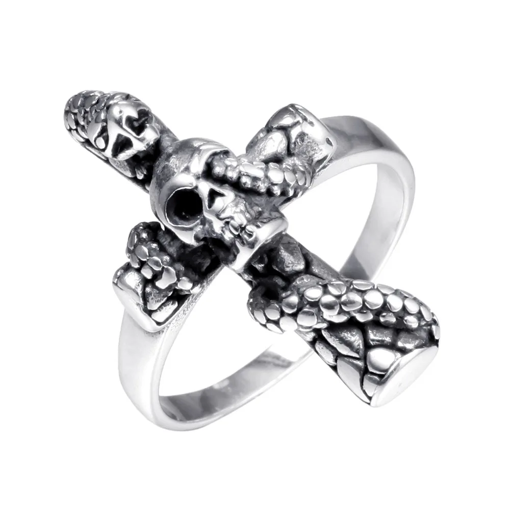 

316L Stainless Steel Snake Skull Cross Man Men Rings Punk Rock Hip Hop Creativity Personality for Male Boy Fashion Jewelry Gift