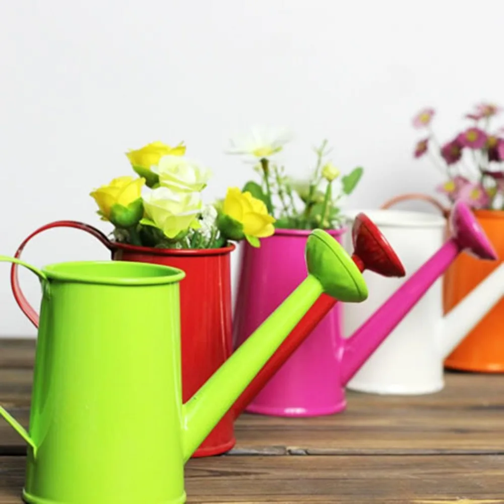 

Pastoral Style Colorful Tin Flower Pot Mini Bonsai Watering can Pot Garden Supplies Photo Props Choose