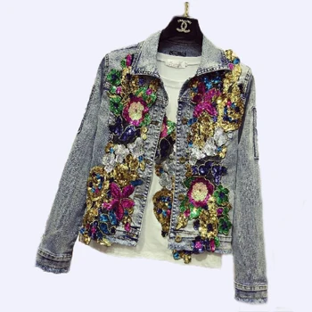 

Women's Denim Jacket 2020 Spring Denim Jackets For Girls Jacket Coat Female Denim Jacket Outerwear Sequined Diamond Jacket Women