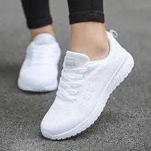 Zapatos planos transpirables de moda, zapatillas blancas para mujer, zapatillas deportivas informales con cordones para caminar, zapatos de mujer