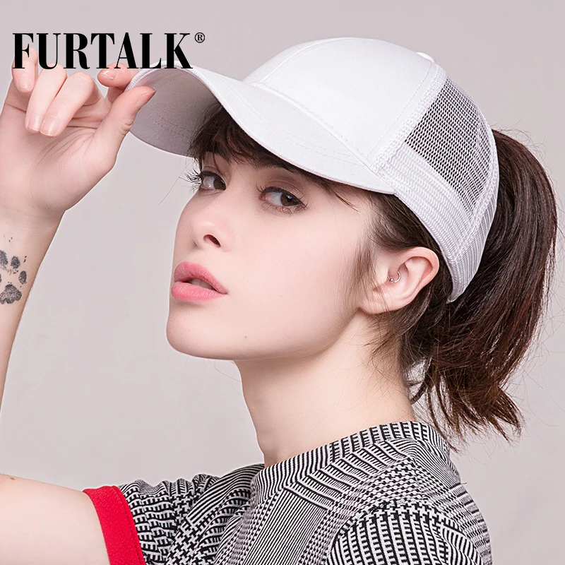 Online FURTALK Pferdeschwanz Baseball Kappe Frauen Messy Bun Baseball Kappe Glitter Hysterese Kappe Weibliche Hip Pop Hut Sommer Schwarz Weiß Hut