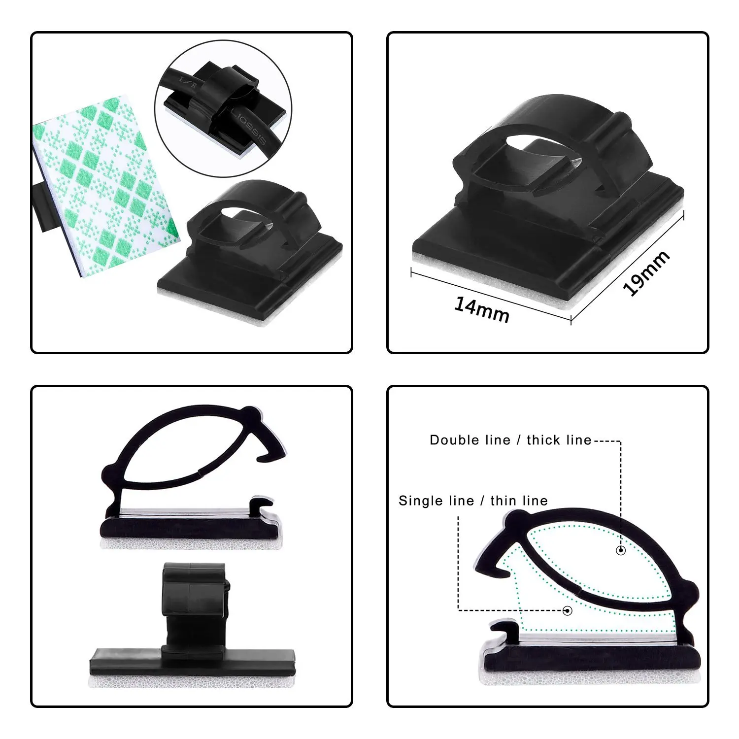 100 Pieces Adhesive Cable Clips Wire Cable Holder Clamps Cable Tie Holder for Car Office and