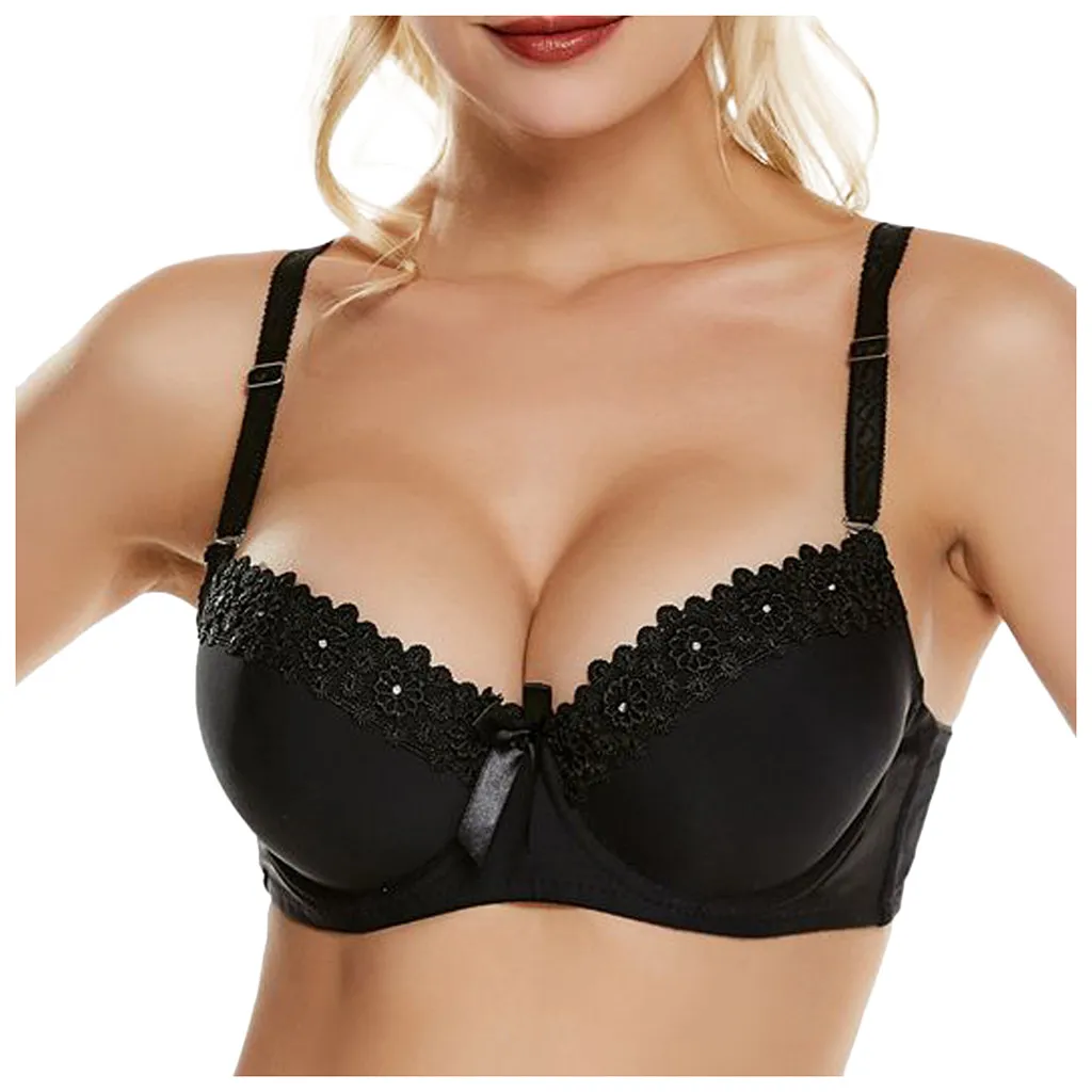 

Sexy Lace Bras Fashion Women Sexy Bow Push Up Bra Lingerie B Cup Super-Thin Brassiere Gathered Comfortable Lace Soft Underwear