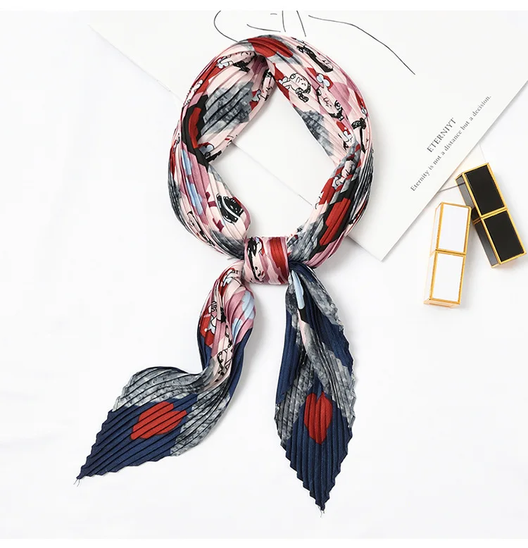 

Yishine 3colors Wrinkle Neck Scarf Women Cute Pattern Print Fashion Crepe Kerchief Scarves New Headband Crumple Handlebag Wraps