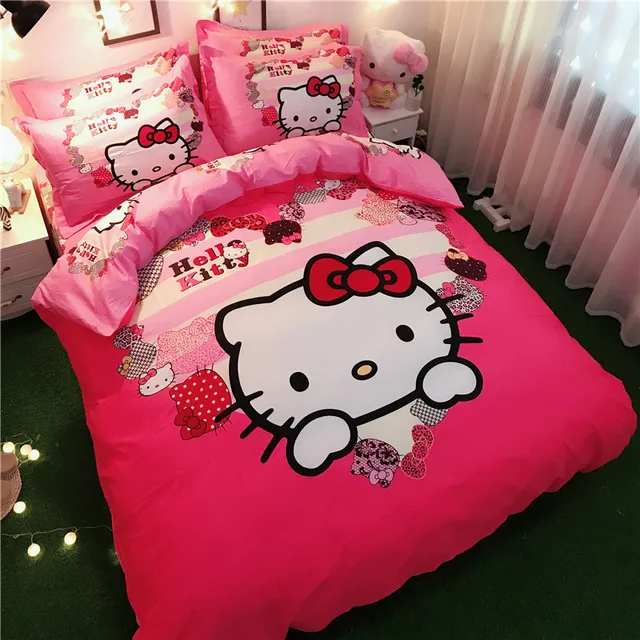 Us 50 99 15 Off Bedding Set 100 Cotton Lovely Cartoon Pink Series Love Hello Kitty Doraemon 4pcs 3pcs Duvet Cover Sets Bed Sheet Set Pillowcase In