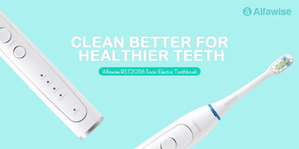 Alfawise RST2056 Sonic Electric Toothbrush Intelligent 2-min Timing with 3 Brush Heads