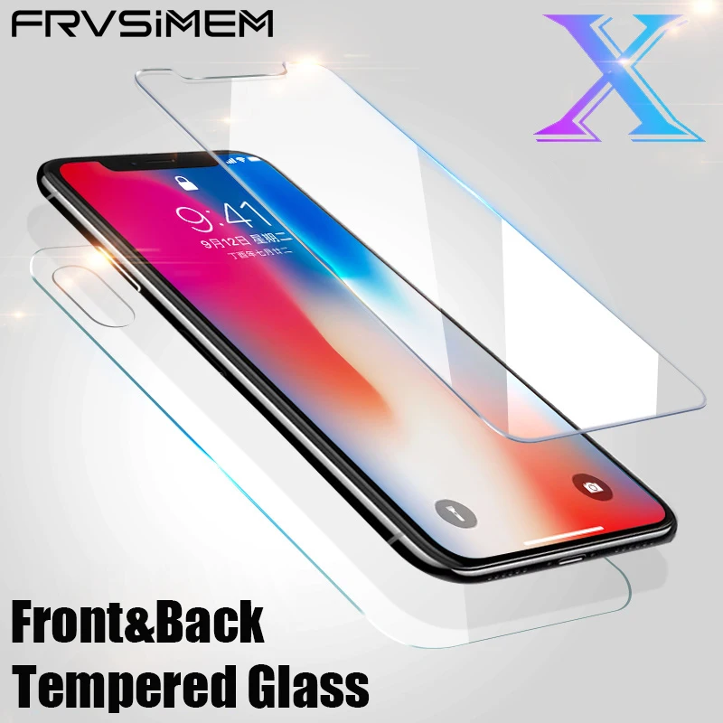 

FRVSIMEM Front & Back Tempered Glass For Apple iPhone X 6 6S 7 8 Plus 5 5s SE Scratch Proof Rear Protective Glass Film