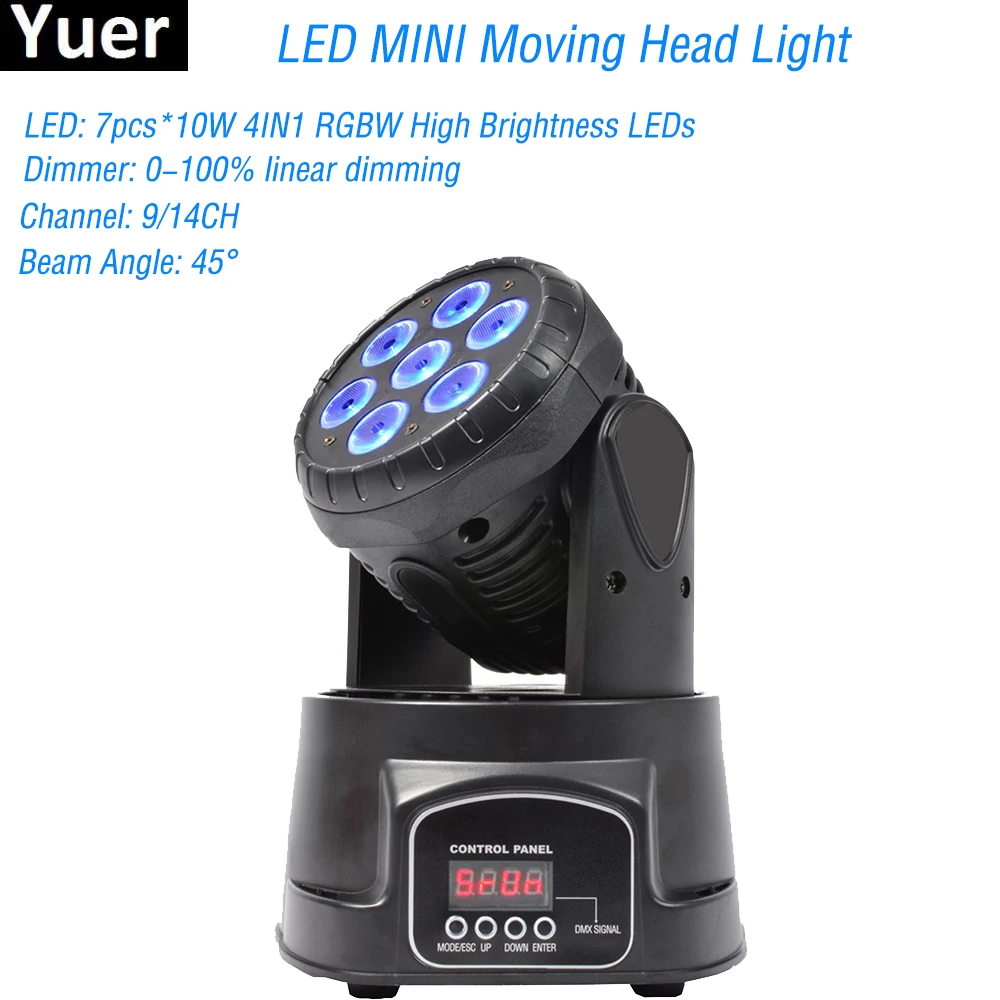 

MINI Moving Head LED Wash Stage Lighting 7x10W RGBW 4IN1 Professional DMX512 For Disco DJ Music Party KTV Nightclub Lights