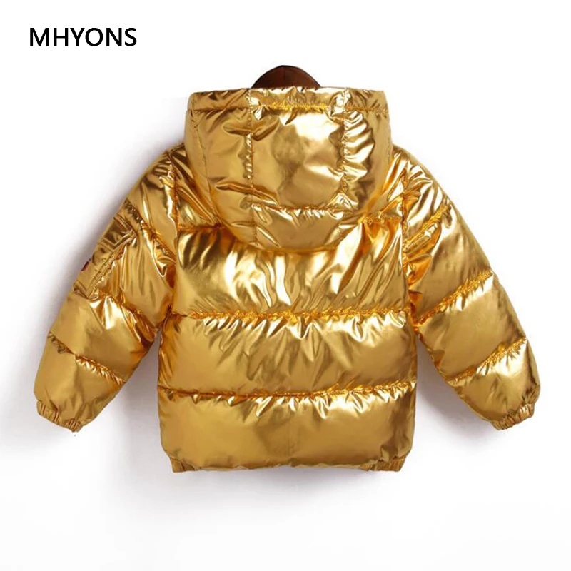 Детская куртка с капюшоном MHYONS теплая золотистого/серебристого цвета для
