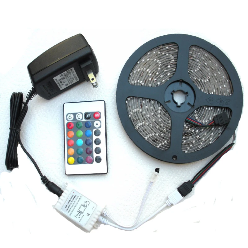 

5M DC12V Led Strip Light Kit 5050 3528 5630 SMD RGB Fiexble Lamp Led Tape + 24Key IR Remote Controller + 3A EU / US Power Supply